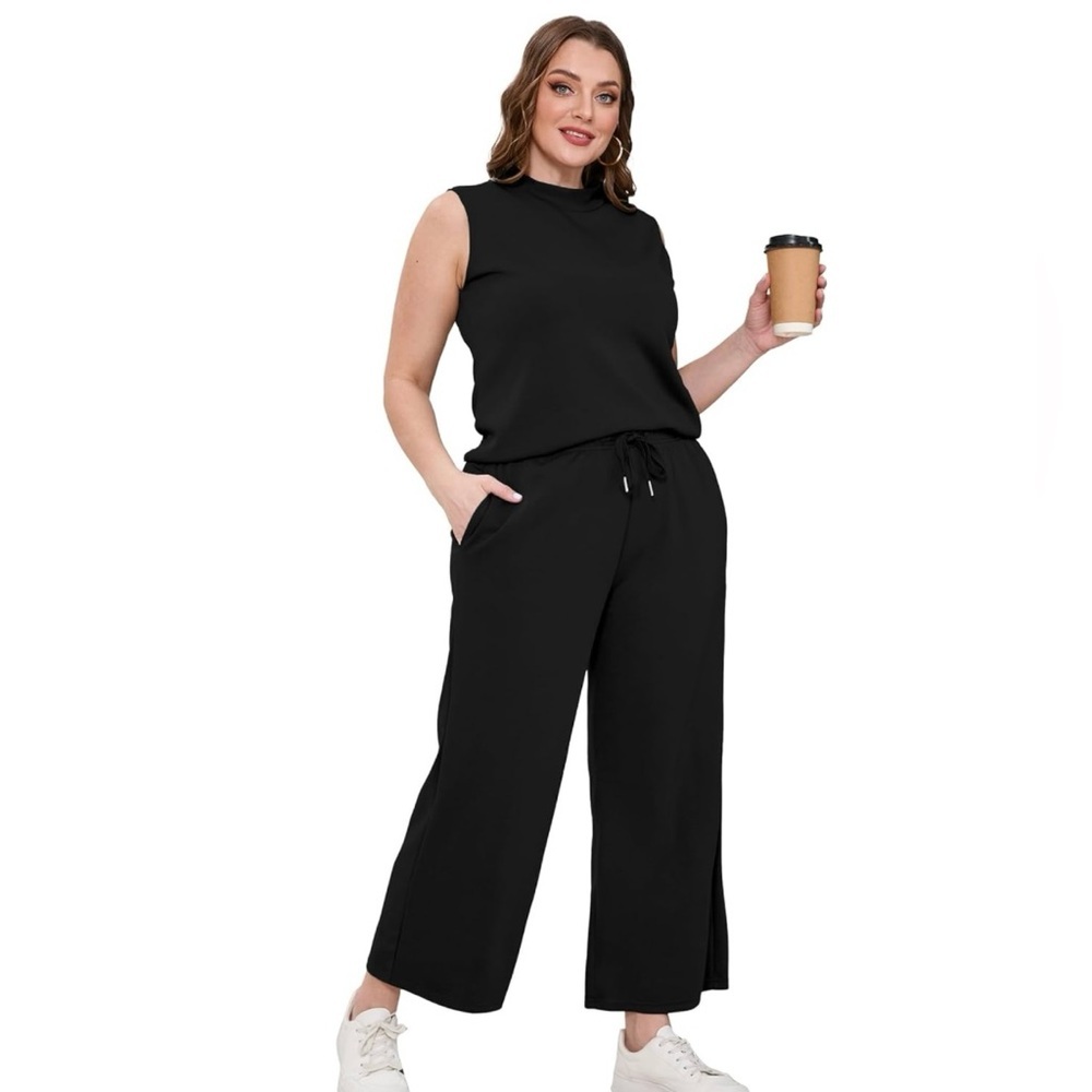Black Two Piece Lounge Set Women’s Medium Sleeveless Tank Shirt and Pants - Picture 5 of 15